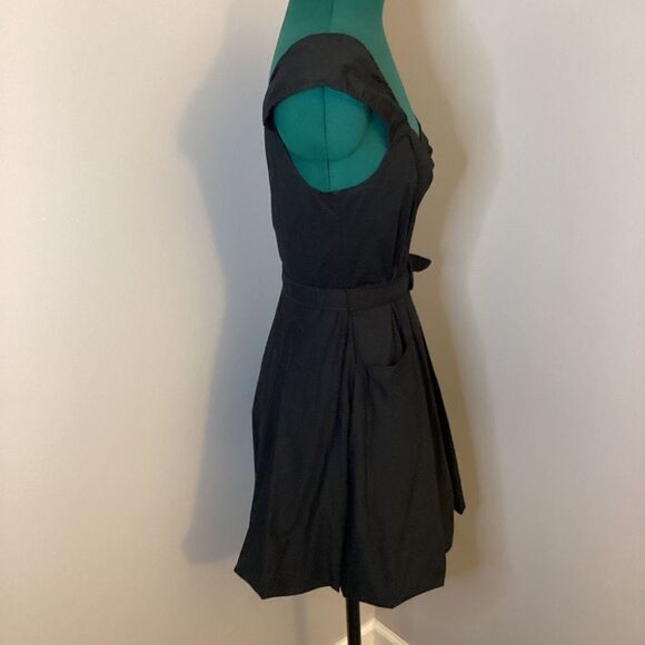 Armani Exchange Belted Little Black Dress Off the Shoulder Puffy Bubble Hem Pock - Picture 2 of 10